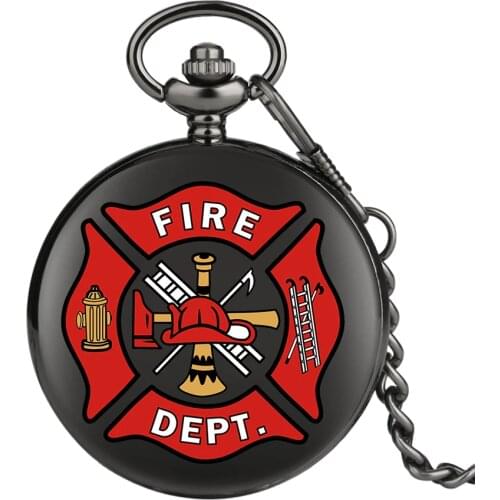 Top Brand Red Fire Fighter Quartz Pocket Watches Punk Black Firefighter Pocket Watches Unisex Gift Necklace Watch for Men Womens