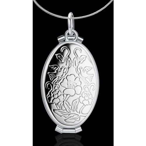 Vintage Photo Frame Memory Locket Pendant Necklace Silver Mothers Day Gift Flower &Bird image Pendant Jewelry