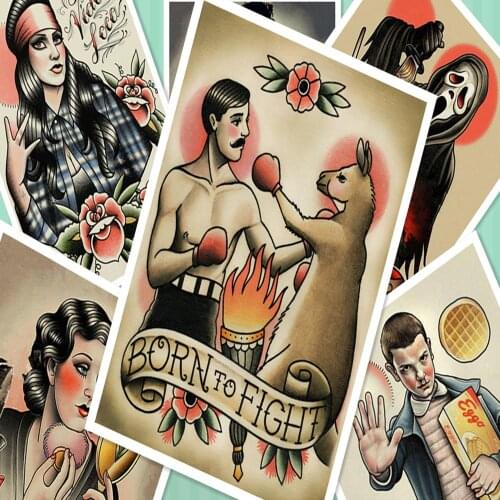 Creativity Tattoos Pattern Vintage Kraft Paper Poster 30X42 CM Wall Stickers Wallpaper Painting Prints Wall Art Picture Decor