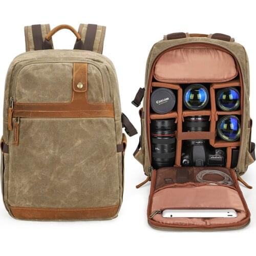 Camera Waterproof Retro Batik Canvas DSLR Shoulders Backpack Men Women Travel Outdoor Stylish Video Tripod Carrying Case Bags