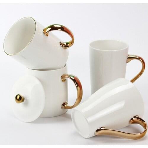 High-grade real gold handle ceramic cup bright gold frosted gold processing mug customized cup electroplating hot gold