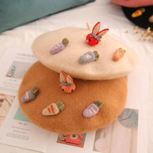 Womens Winter Beanie Cute Solid Color Bunny Bonnets Wholesale Girls Fashion Wool Beret
