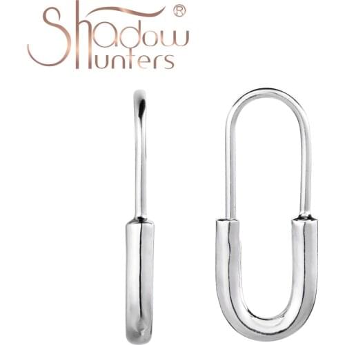 SHADOWHUNTERS Pure 925 Sterling Silver Drop Earrings Safety Pin Huggies Earrings Trendy Women Jewelry Silver Piercing Wholesale