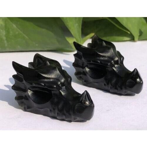 1PC natural obsidian miniature dragon head bone carved with quartz crystal skull