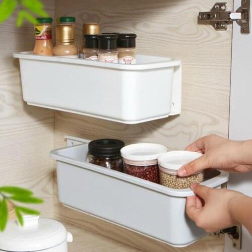 1Pcs Kitchen Organizer Wall Plastic Storage Container Box Drawer Rack Basket Shelf For Cabinet Closet Storage Accessories