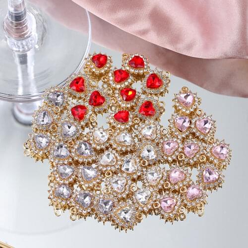 10Pcs/set Bling Heart Rhinestone Charms Geometric Crystal Pendant for Making DIY Earrings Necklaces Bracelet Jewelry Wholesale