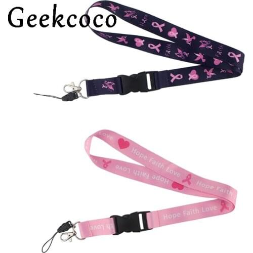 10pcs/lot Breast cancer awareness logo Multi-function Detachable Mobile Phone Strap Neck Lanyards for key ID Badge webbing J0527