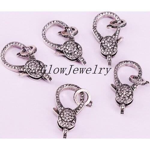 10Pcs New CZ Clear Micro Pave Lobster Claw Clasp, Cubic Zirconia Clasp/Connector/Link, Antique Silver Plated Clasp, Findings