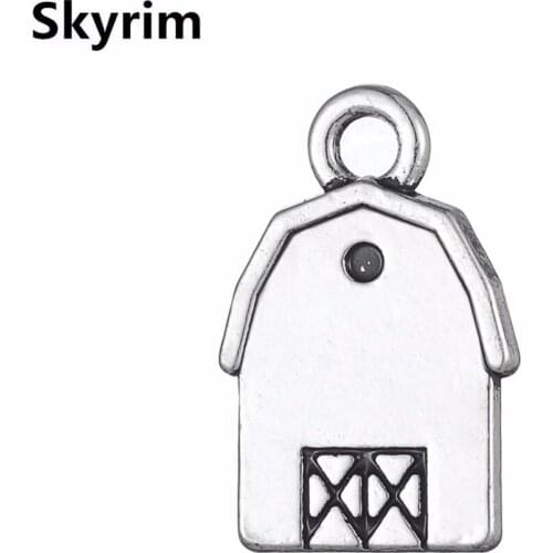 Skyrim COOL Rhodium-plated 3D Barn Charms Zinc Alloy Metal House Pendants For DIY Necklace & Bracelets Jewelry Making 20pcs/lot