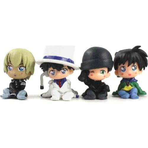 4-5cm 4pcs/set Detective Conan Konan Kaitou Kidd Furuya Rei Akai Shuuichi PVC Q Version Cute Mini Figure Toys Dolls