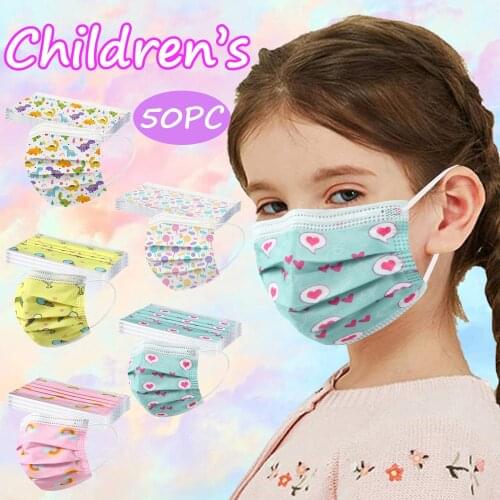 50pc Kids Face Disposable-masks Protection 3ply Masks Nose Strip Ear Loop Mask Breathable Face-mask Outdoor Decoration
