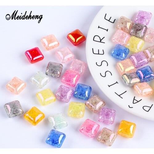 Acrylic Square Transparent Cracked Beads for jewelry making Effect Half Hole beads DIY charms Handmade accessories Hair ornament