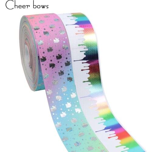 2Y/lot 3" 75mm Unicorn Bronzing Grosgrain Ribbon DIY Hairbows Accessories Holiday Decorations Materials Gifts Packing Wrapping