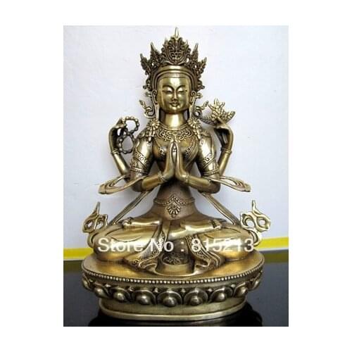 Free Shipping Tibetan bronze Four-armed guanyin buddha statue 21CM HEIGHT