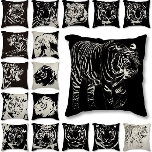 Black And White Car Decorative Cushion Cover Animal tiger Pattern Chair Pillow Cover 45CM Pillow Case Home Decor Sofa Bedding