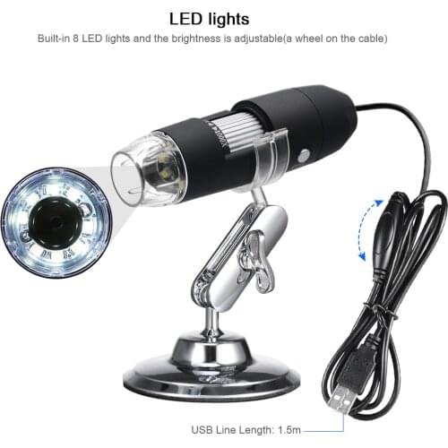 KKmoon USB Digital Microscope with OTG Function 1600X Magnification Endoscope 8-LED Light Magnifying Glass Magnifier with Stand