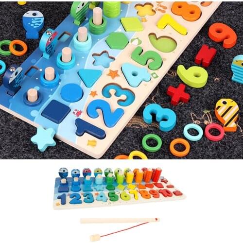 Montessori Educational Wooden Toys For kids Board Math Fishing Count Numbers Matching Digital Shape Match Early Education Toy