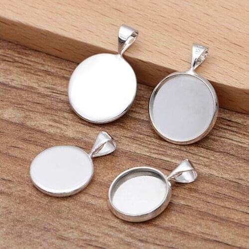200pcs silver plated with bail round bezel blank pendant blanks base cabochon settings jewelry findings