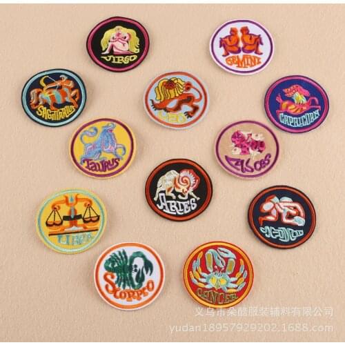 20pcs/lot Round Embroidery Patches Letters 12 Constellation Strange Things Clothing Accessories Heat Transfer Badge Iron