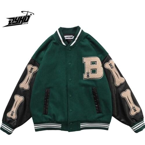 Hip Hop Furry Bone Patchwork Color Block College Jackets Mens Harajuku Casual Bomber Varsity Jacket Women Baseball Coats Unisex