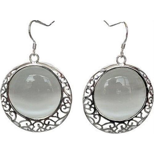 Hot Sell Vintage Natural White Opal Cat Eye 925 Sterling Silver Earrings 11/5"