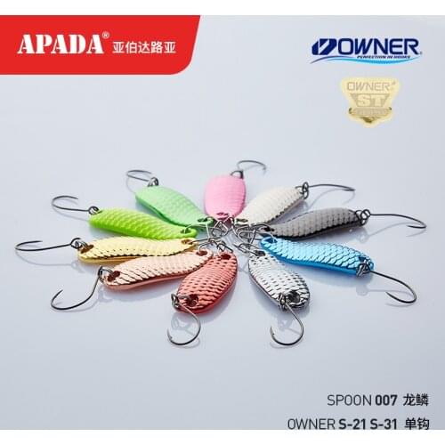APADA Spoon 007 Loong Scale 1.5g/2.0g OWNER Single Hook 24*9mm Multicolor Metal little Spoon Fishing Lures
