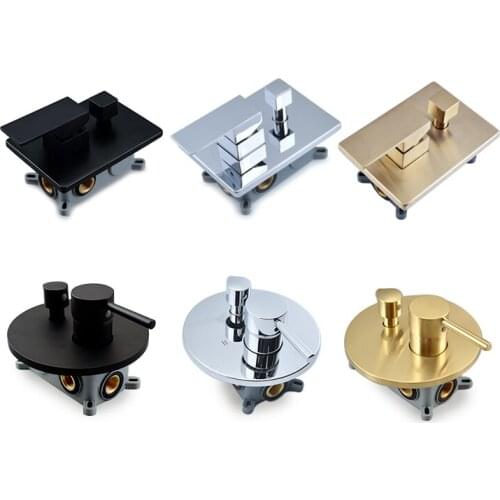 Brushed Gold Round Square Brass Shower Faucet Mixer Valve 2 Ways Concealed Embedded Box Brass In Wall Conceal Valve Chrome Black