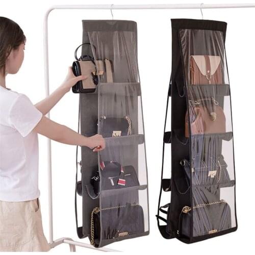 Fashion 8 Pockets Solid Hanging Closet Organizer Clear Foldable Handbag Purse Storage Bag Bags