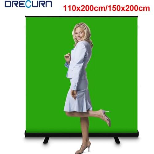 DRECURN 150/110cm Pull-up Background With Green Screen Fabric Cloth Photography Studio Backdrops Stand for Live Video Virtual