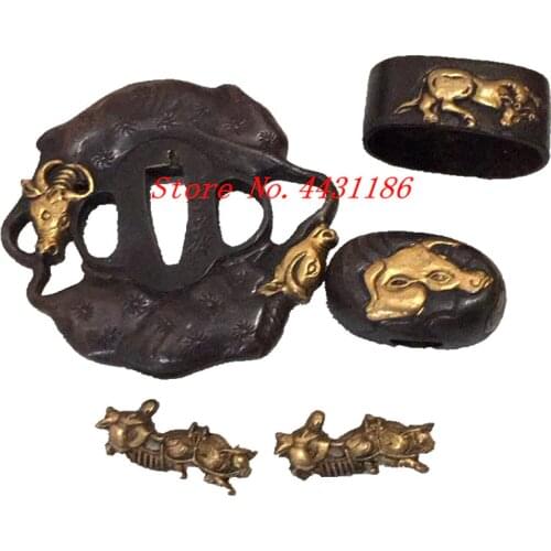 New Style Ox Theme Sword Fitting Brass Tsuba Hand Guard for Japanese Sword Samurai Katana or Wakizashi DIY Accessory Set