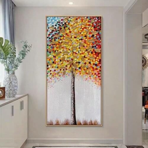 Landscape Wall Art Oil Painting Colorful Lucky Tree Pictures Canvas Living Room Decoration Posters and Home Decor No Frame