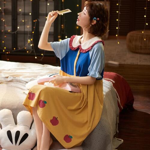 Pajamas for Women Summer Nightdresses Pure Cotton Short-sleeved Thin Section Long Section Over The Knee Ladies Home Service