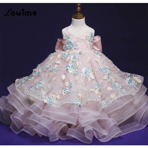 Pink Flower Girl Dresses Communion Dresses Vestido Longo 2018 Girls Dresses For Party And Wedding Graduation Gowns Children