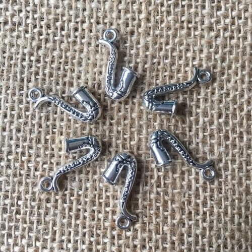 26Pcs/lot 22x10mm Musical Instrument Saxophone Charms for Jewelry Making Pendant Silver Color DIY Necklace Earring Bracelet A127