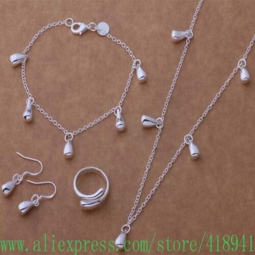 Silver Plated Jewelry Sets Bracelet 128 + Necklace 554 + Earring 177 + Ring 248 /dztamraa bavajsca AS095
