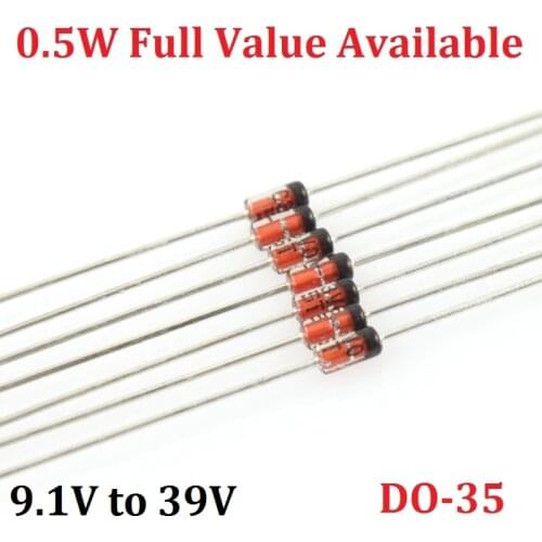 100PCS 1/2W Zener diode BZX55C 0.5W 9V1 10V 11V 12V 13V 15V 16V 18V 20V 22V 24V 27V 30V 33V 36V 39V 9.1V