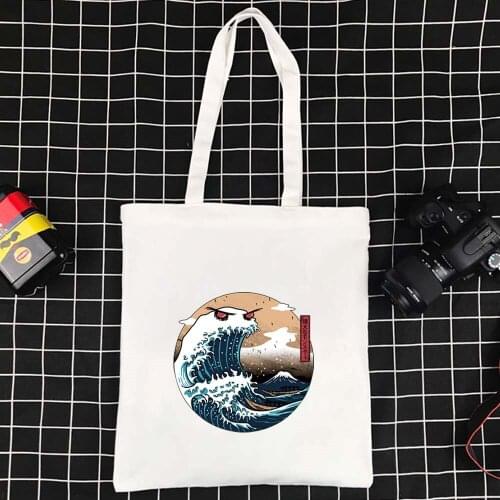 Supermarket Shopping Bag Ladies Foldable Ecobag Polyester Handbag Harajuku Shopper Bag Wave Series Large Tote Canvas Bag