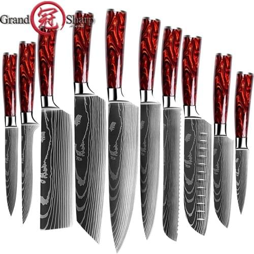 Japanese Stainless Steel Kitchen Knives Laser Damascus Pattern Chef Santoku Cleaver Slicing Utility Gyuto Boning Knives Tool