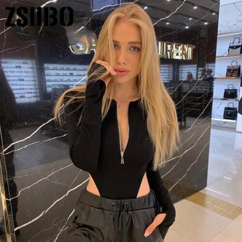 Zipper Lange Mouwen Sexy Schede Skinny Vrouwen Bodysuits top suit catsuit clothing Rompertjes Vrouwen Jumpsuits size Solid punk