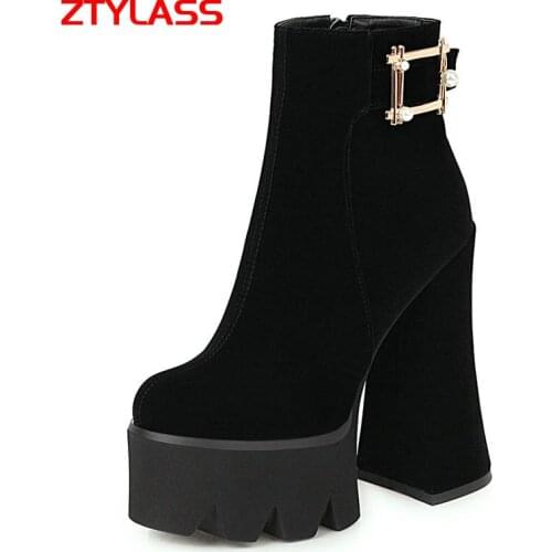 2021 15CM Super High Heel Ankle Boots Autumn Women Boots Faux Suede Platform Zipper Boots Winter Fashion Shoes Big Size 41 42 43