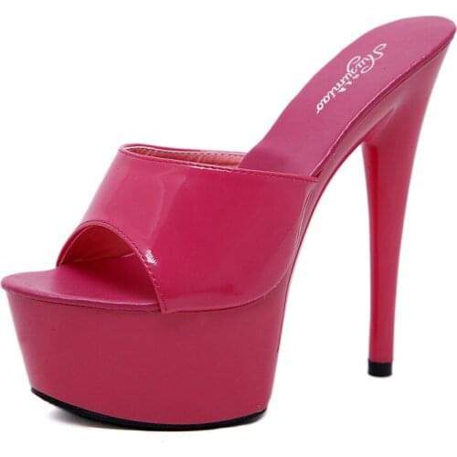 New Fashion Design 15cm Super High Heel Mules Slippers 2020 Summer Sexy Platform Open Toed Sandals Nightclub Stripper Stilettos