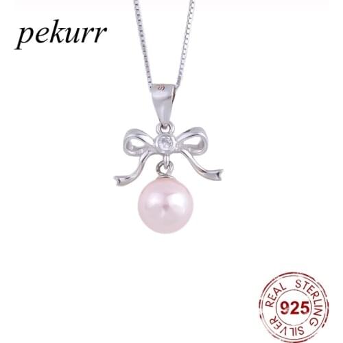 Pekurr 925 Sterling Silver Butterfly Bowknot Shell Pearl Necklaces For Women Elegant Pink Pearl Pendants Fashion Jewelry Gift