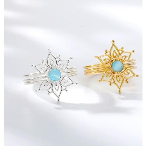 Vintage Opal Lotus Flower Rings For Women Gold Wedding Ring Aesthetic Matching Rings Female Jewelry Gift Bague