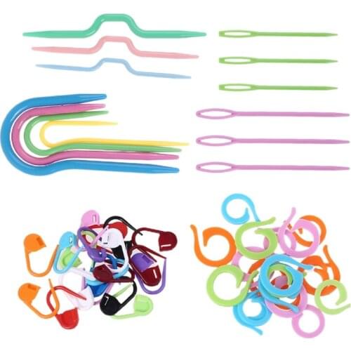 1 Set Plastic Twist Curved Hand Knit Knitting Needles U-shaped Cable Needles Stitch Marker Stitch Counter Rings U-shaped Cable