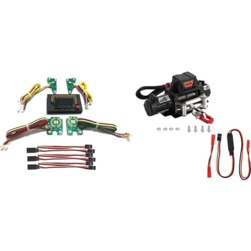 1 Set RC Car Front Rear LED Lights Lamp Group & 1 Set Steel Wire Automatic Simulated Winch with CH3 Control Line Panel