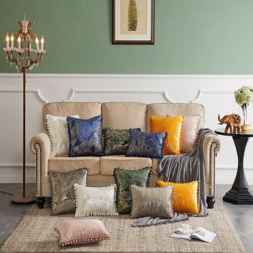 2PCS Modern Luxury Solid Cushion Cover Home Pillowcase Yellow Blue White Throw Pillow Cover 45X45 Gold Leaves Pillow Cover 30X50