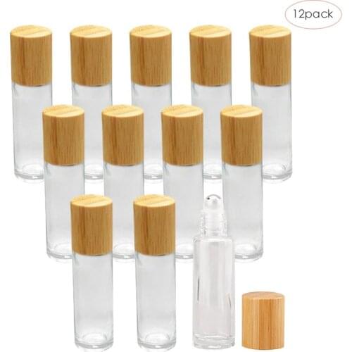 5-12Pcs 10ml Refillable Spray Bottle Roll On Glass Bottles For Essential Oil Roller Bottles Refillable Container With Bamboo Lid