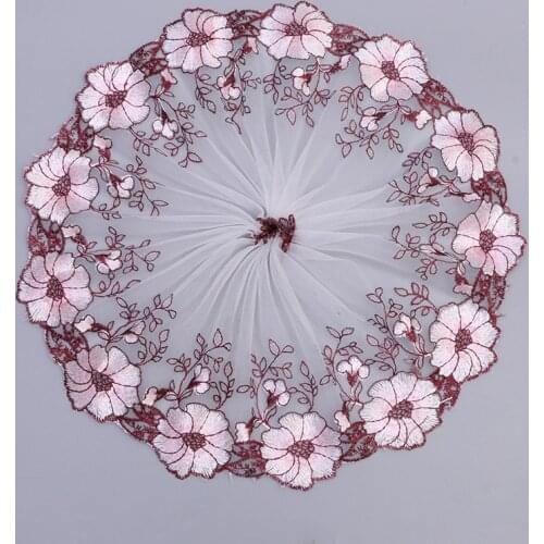 5Yards Exquisite Burgundy Pink Lace Wedding Embroidered Diy Handmade Patchwork Lace Trim Ribbon For Sewing Supplies Craft 18cm