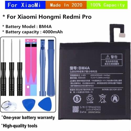 BM4A 4000mAh Original Capacity Replacement Battery For xiaomi Redmi Pro Hongmi Redrice pro Mobile Phone Battery + Tools