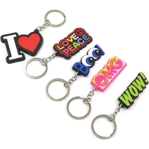 1PCS PVC key chain creative words cartoon key chains kawaii fashion letter key-holder Decorative Pendant Key ring men women Gift